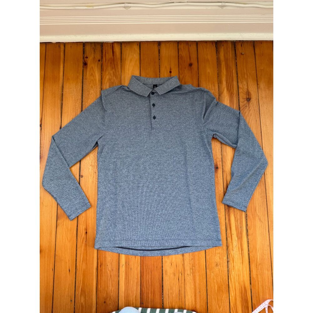 Lululemon Shirt Mens M Medium Grey Evolution Long Sleeve Droptail Hem Golf Polo